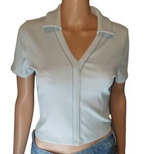 TravisMathew Womens Tropical Outlook Moveknit Rib Golf Polo Light Blue Stripe M